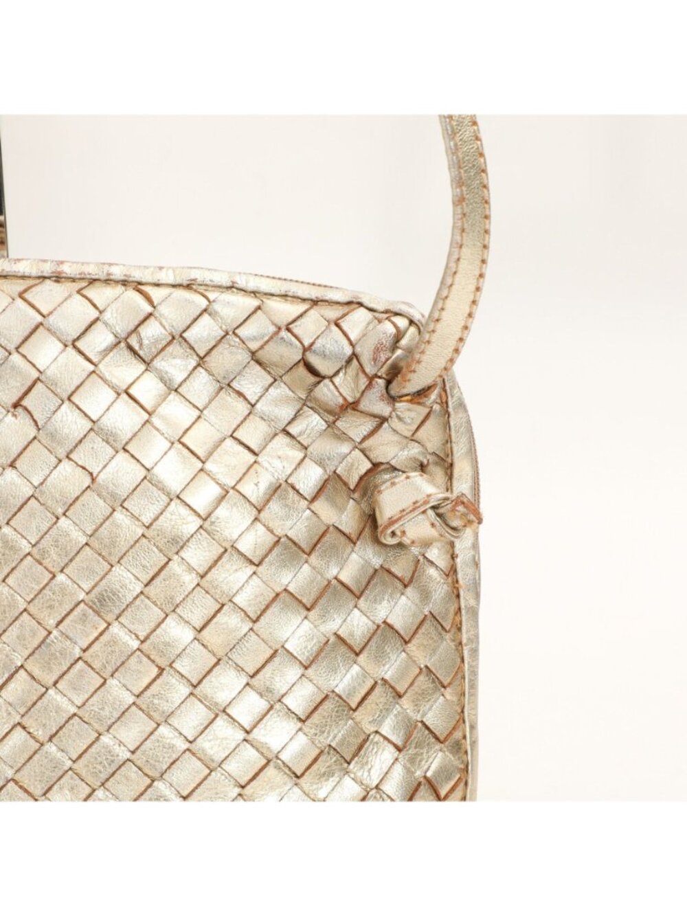 Vintage 70s 80s Metallic Gold Woven Leather Crossbody Bag - Picture 3 of 10
